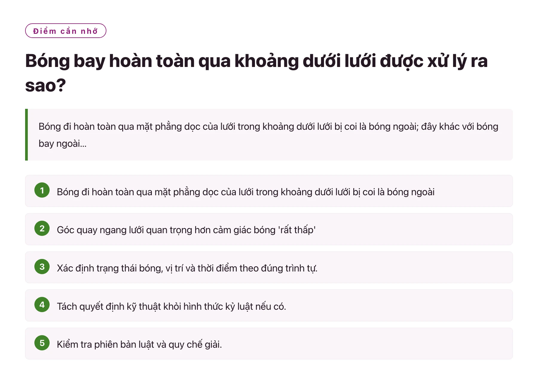 Bóng bay hoàn toàn qua khoảng dưới lưới được xử lý ra sao?——全文要点速览